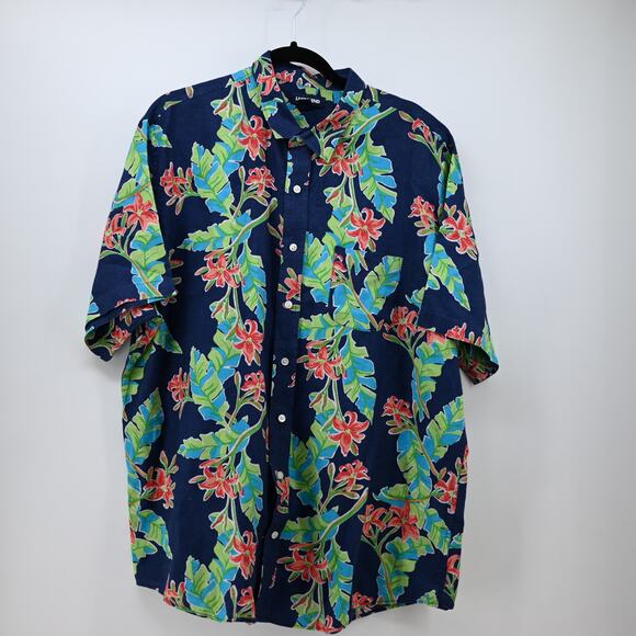 Land's End Mens Linen Hawaiian Tropical Button Up Shirt XL T - Picture 1 of 13